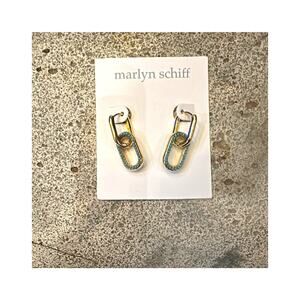 $50 Marlyn Schiff Chain Link Drop Earrings with Turquoise Gold Tone NWT